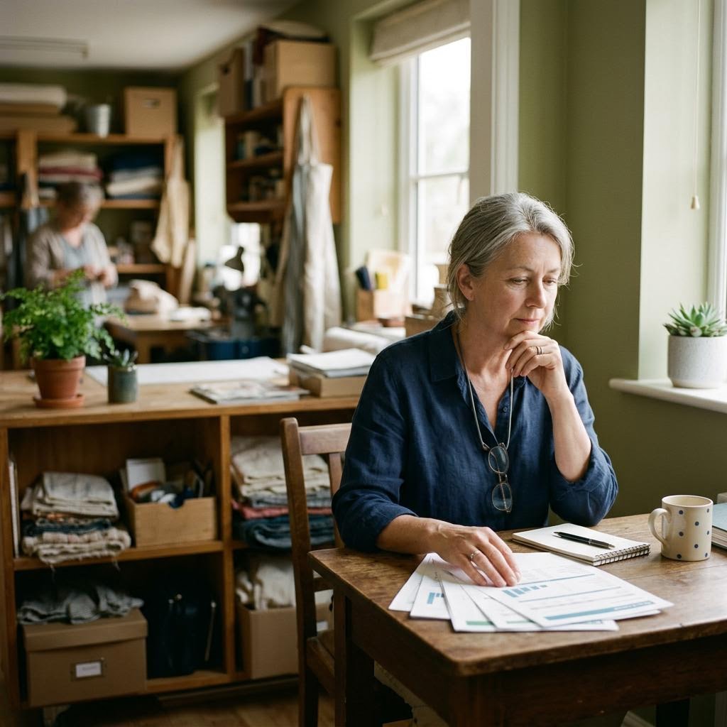 A business owner reviewing organized financial records